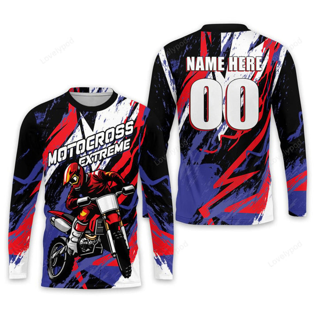 FUNSTUFFPRINT Custom 3D Motocross American Flag Riding Jersey, Moto Dirt Bike Jersey for Women Men 3D Long Sleeve T-Shirt