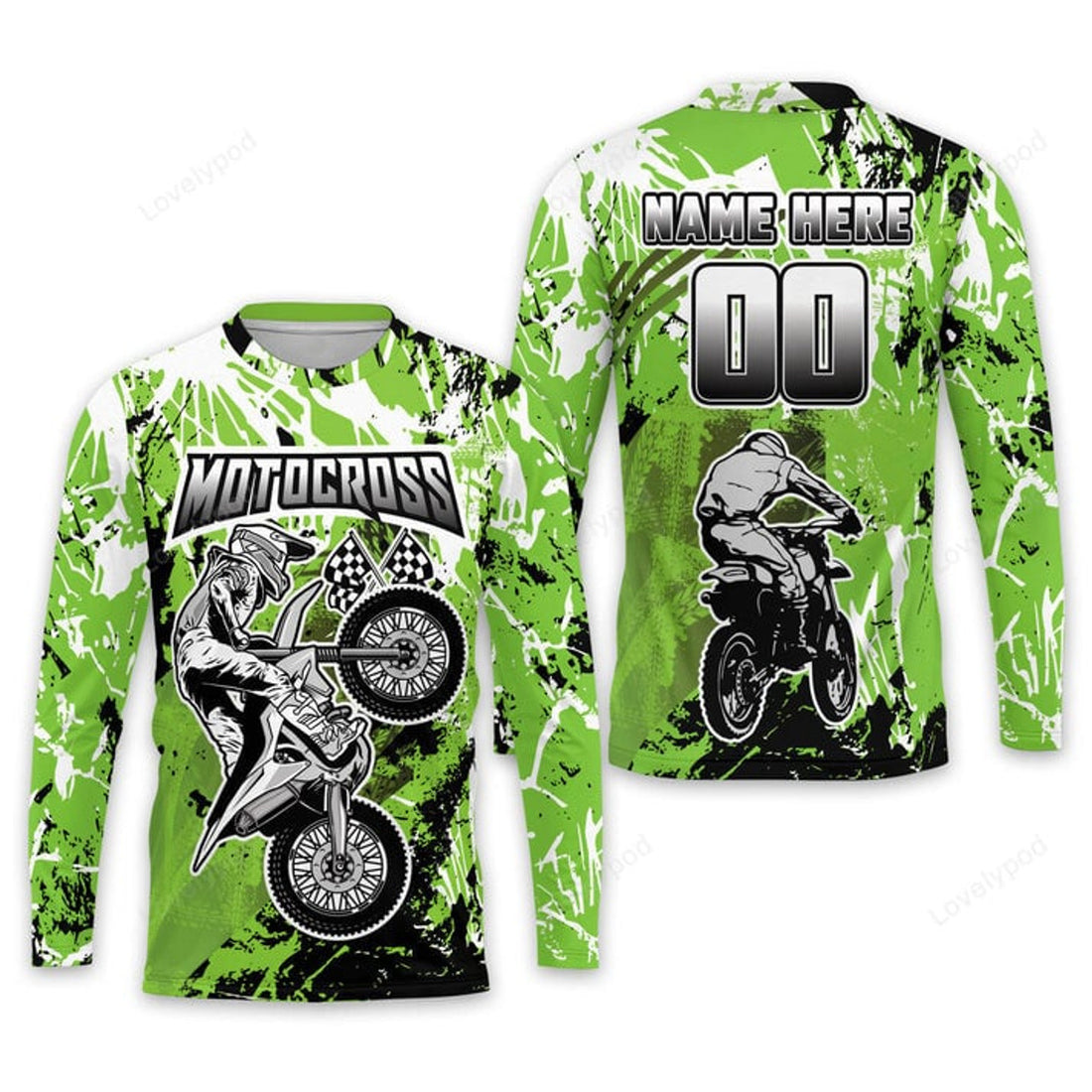 FUNSTUFFPRINT Custom 3D Motocross American Flag Riding Jersey, Moto Dirt Bike for Women Men 3D Long Sleeve T-Shirt