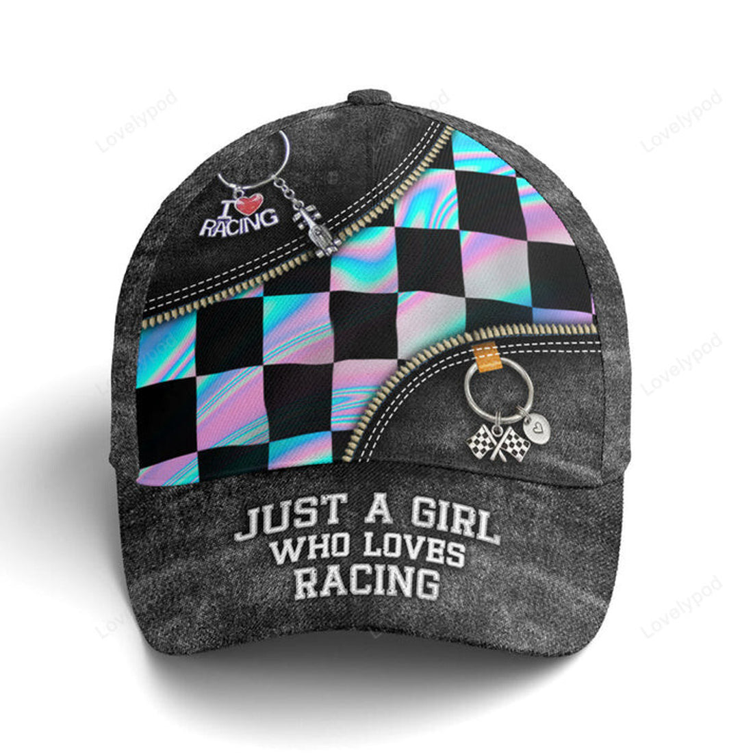 FUNSTUFFPRINT Just A Girl Who Loves Racing Black Jean Style Baseball Cap