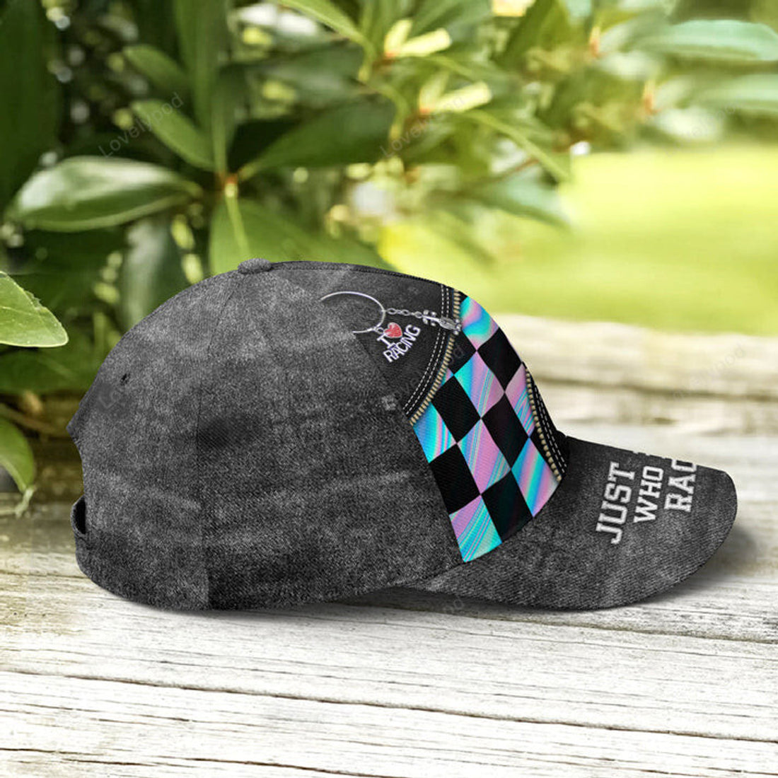 FUNSTUFFPRINT Just A Girl Who Loves Racing Black Jean Style Baseball Cap