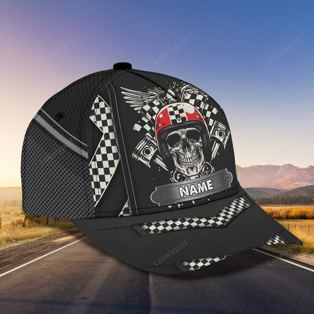 FUNSTUFFPRINT Personalized Racing American Classic Cap Hat, Skull Racer Cap Hat, Cool Racing Cap Hat