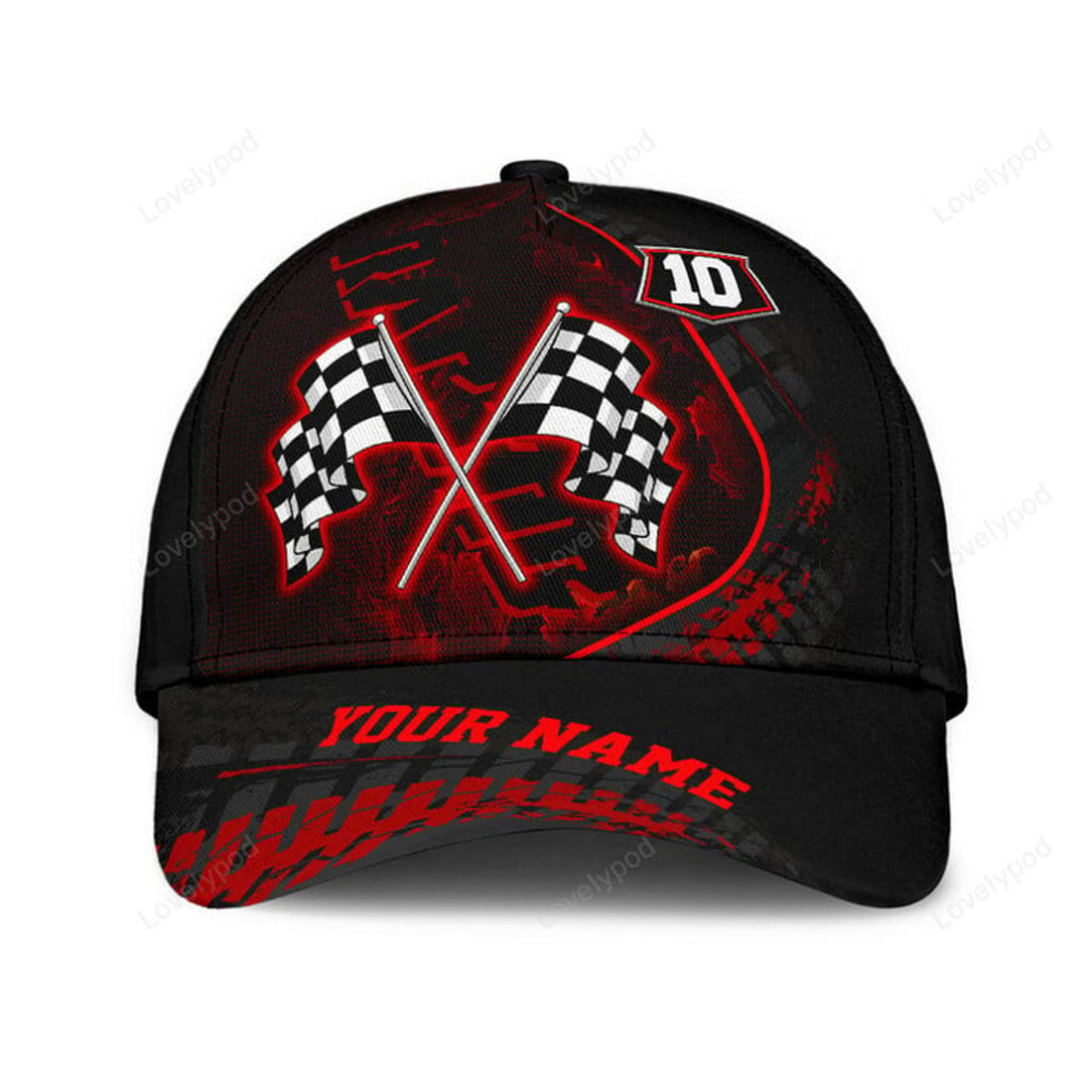 FUNSTUFFPRINT Custom name and number Racing flag Classic Cap for men, Racing hat, racing baseball cap gift for racing lover