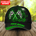 FUNSTUFFPRINT Custom name and number Racing flag green Classic Cap for men, Racing hat, racing baseball cap gift for racing lover