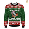 FUNSTUFFPRINT Funny Owl That's What I Do I Read Books Ugly Sweater Book Lovers Ugly Sweater Owl Lovers Ugly Sweater Christmas Drink Wine Love Sweatshirt Ugly Sweater