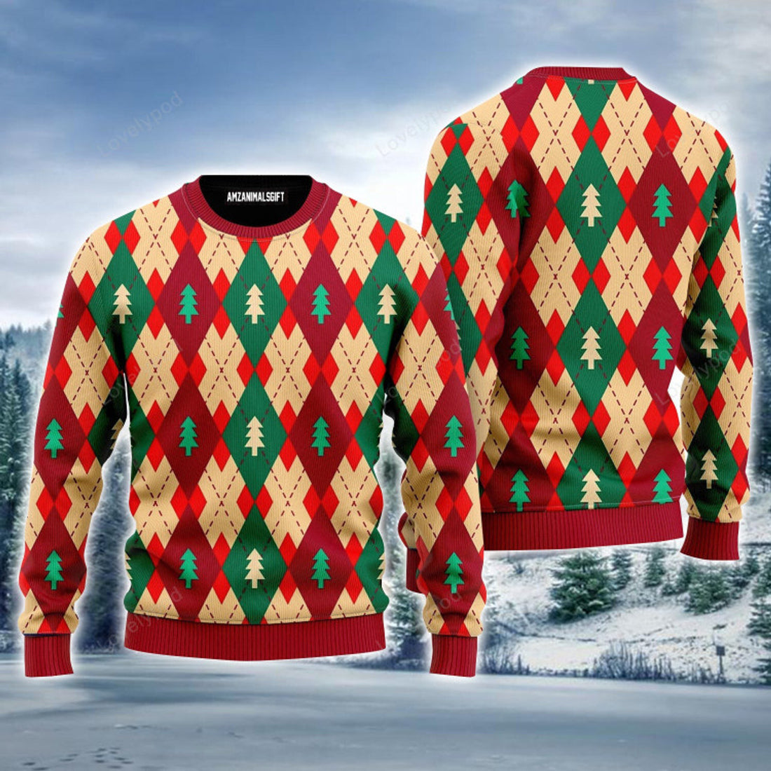 FUNSTUFFPRINT Christmas Tree Ugly Christmas Sweater, Christmas Tree Love Winter Ugly Sweater For Men & Women Ugly Sweater