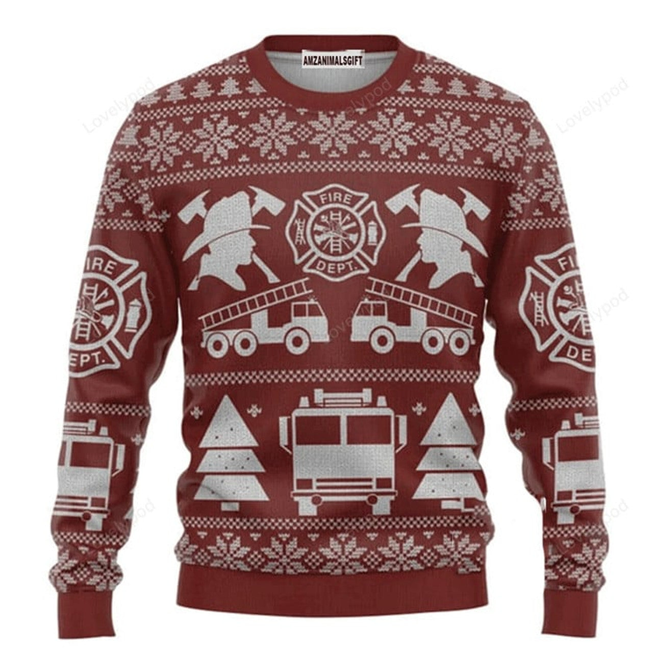 FUNSTUFFPRINT Firefighter Christmas Sweater, Ugly Sweater For Men & Women, Perfect Outfit For Christmas New Year Autumn Winter Ugly Sweater