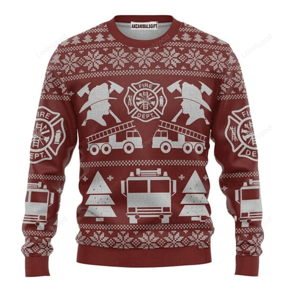 FUNSTUFFPRINT Firefighter Christmas Sweater, Ugly Sweater For Men & Women, Perfect Outfit For Christmas New Year Autumn Winter Ugly Sweater