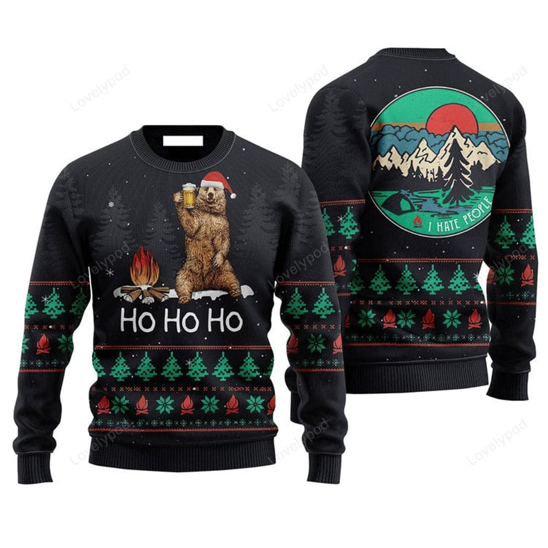 FUNSTUFFPRINT Christmas Bear Sweater Hohoho, Ugly Sweater For Men & Women, Perfect Outfit For Christmas New Year Autumn Winter Ugly Sweater