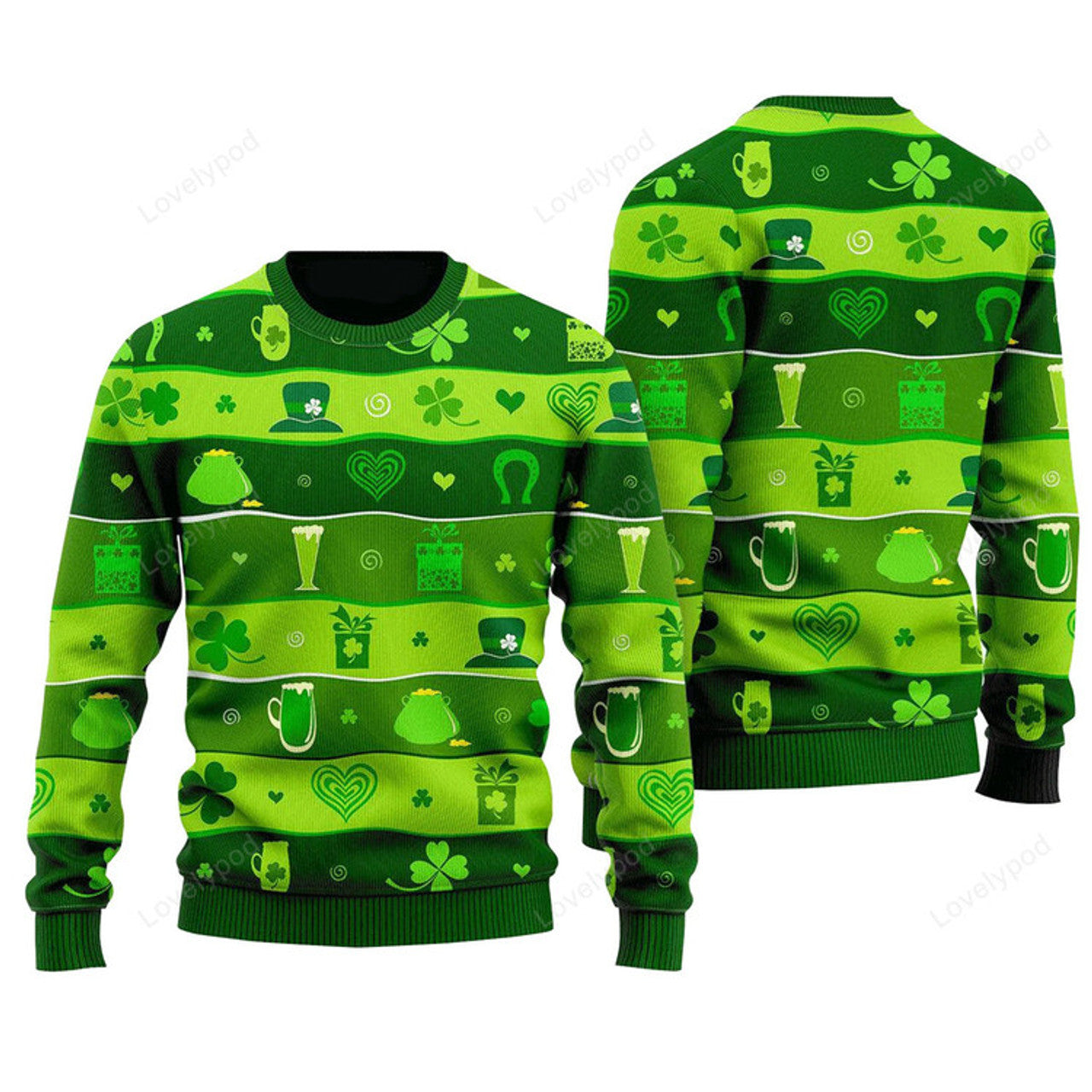 FUNSTUFFPRINT Happy Saint Patricks Day Sweater, Sweater For Men & Women Ugly Sweater