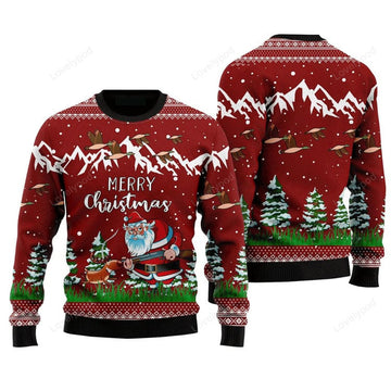 FUNSTUFFPRINT Santa Duck Hunting Sweater Merry Christmas, Ugly Sweater For Men & Women Ugly Sweater
