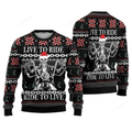 FUNSTUFFPRINT Live To Ride Motorbike Skeleton Sweater, Ugly Sweater For Men & Women Ugly Sweater