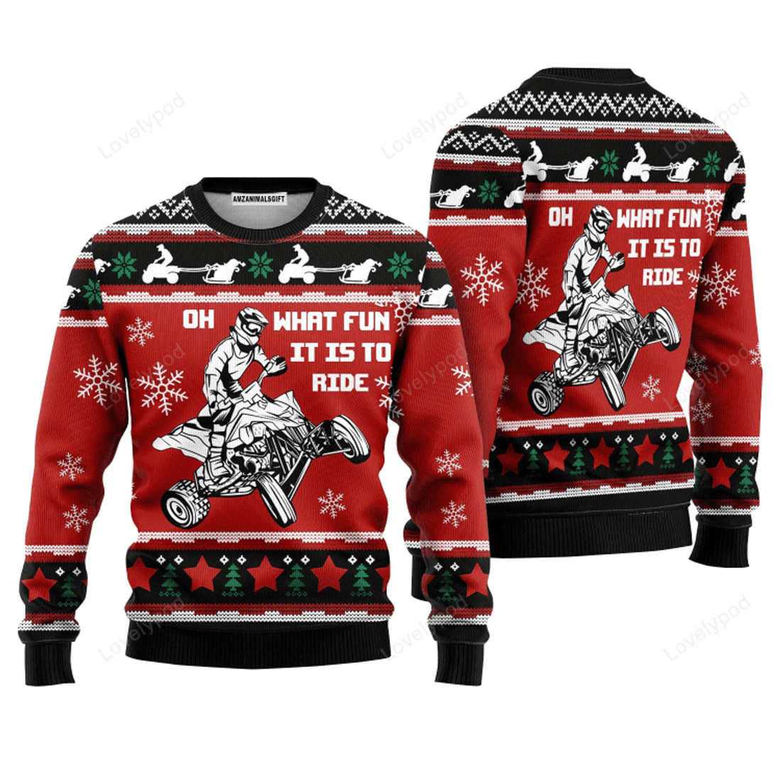 FUNSTUFFPRINT Christmas Ride Sweater What Fun It Is To Ride, Ugly Sweater For Men & Women Ugly Sweater