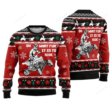 FUNSTUFFPRINT Christmas Ride Sweater What Fun It Is To Ride, Ugly Sweater For Men & Women Ugly Sweater