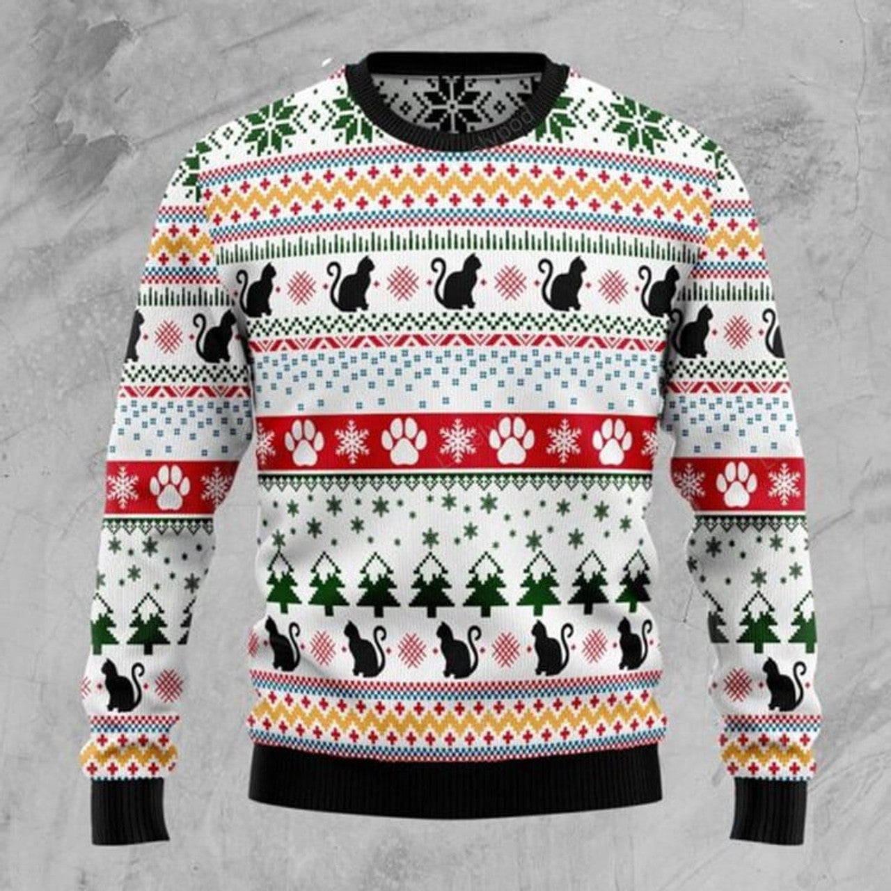 FUNSTUFFPRINT Black Cat Pattern Ugly Christmas Sweater - Lover Xmas Sweater Gift Ugly Sweater