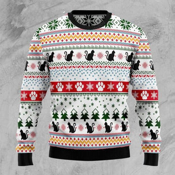 FUNSTUFFPRINT Black Cat Pattern Ugly Christmas Sweater - Lover Xmas Sweater Gift Ugly Sweater