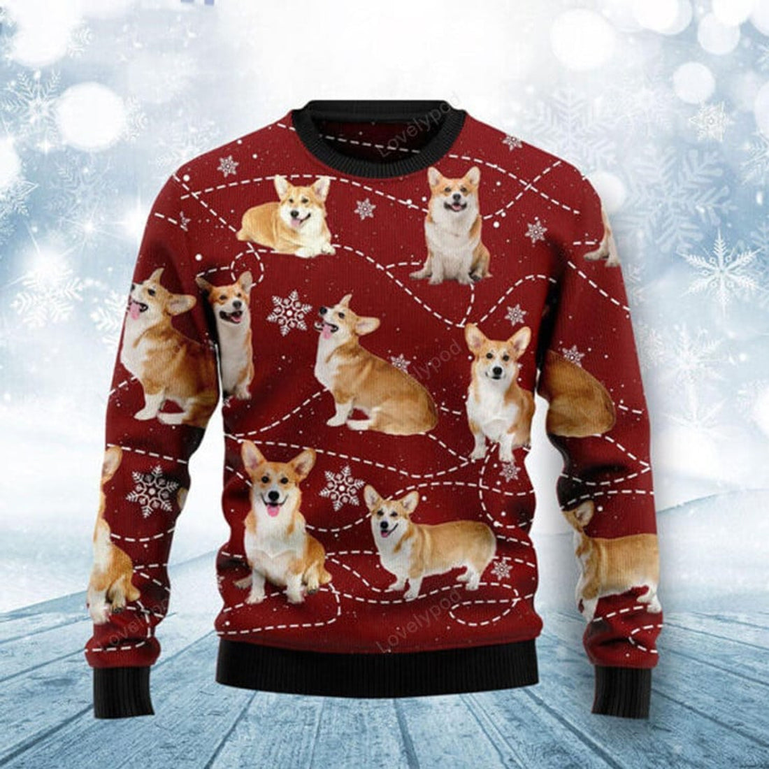 FUNSTUFFPRINT Pembroke Welsh Corgi Xmas Dog Lover Ugly Christmas Sweater - Christmas Gift For Friends Ugly Sweater