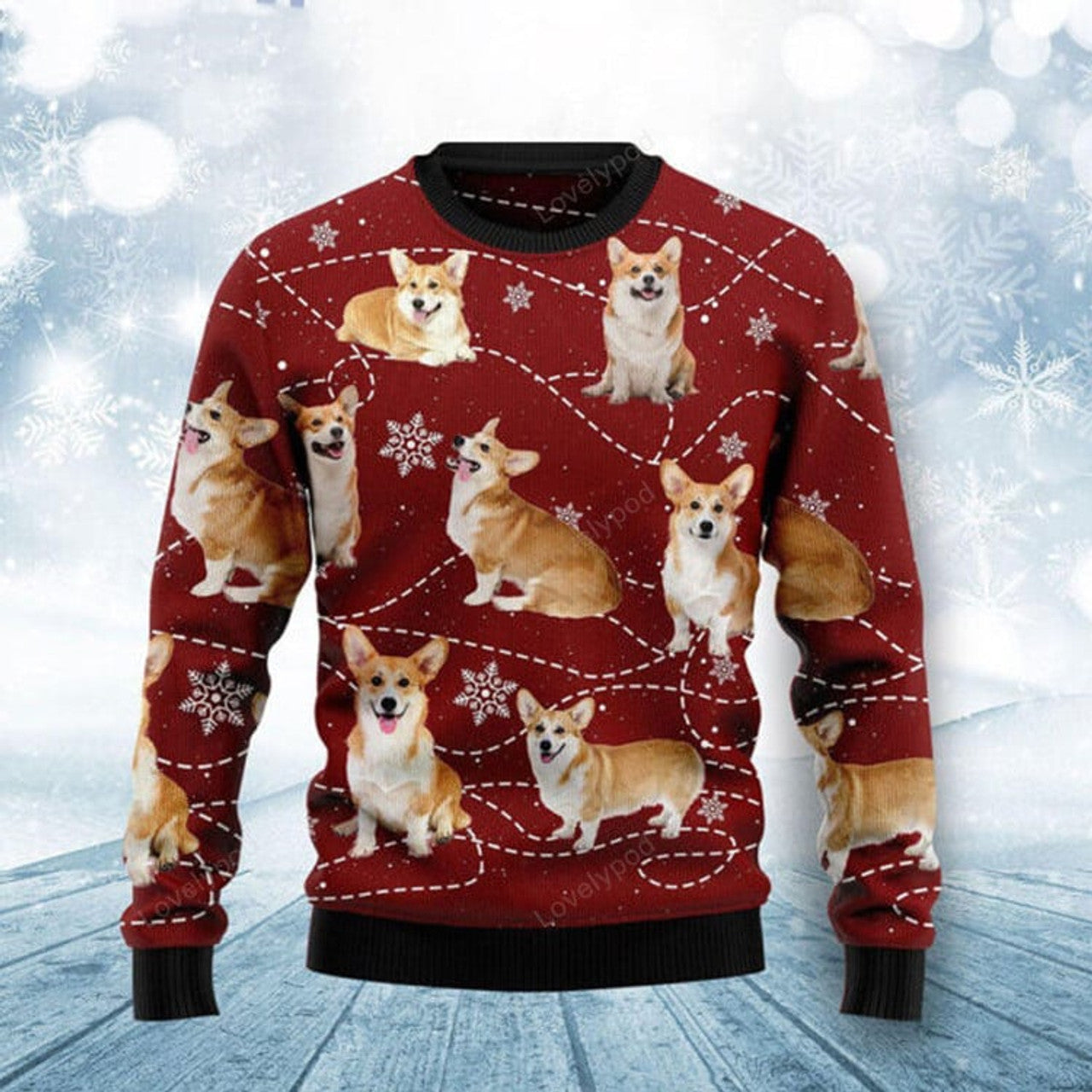 FUNSTUFFPRINT Pembroke Welsh Corgi Xmas Dog Lover Ugly Christmas Sweater - Christmas Gift For Friends Ugly Sweater