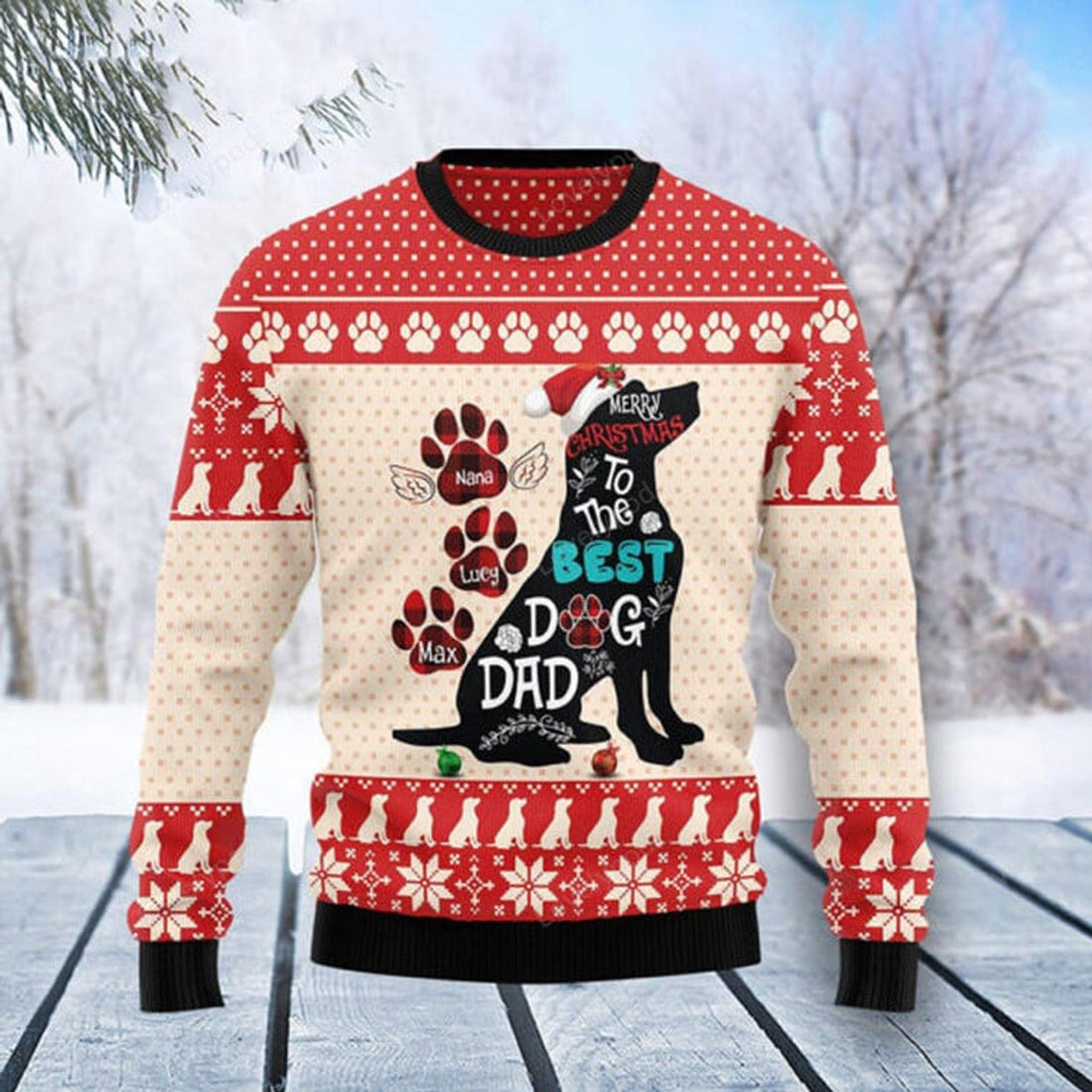 FUNSTUFFPRINT Dog Dad Christmas Ugly Christmas Sweater - Christmas Gift For Pet Lovers Ugly Sweater