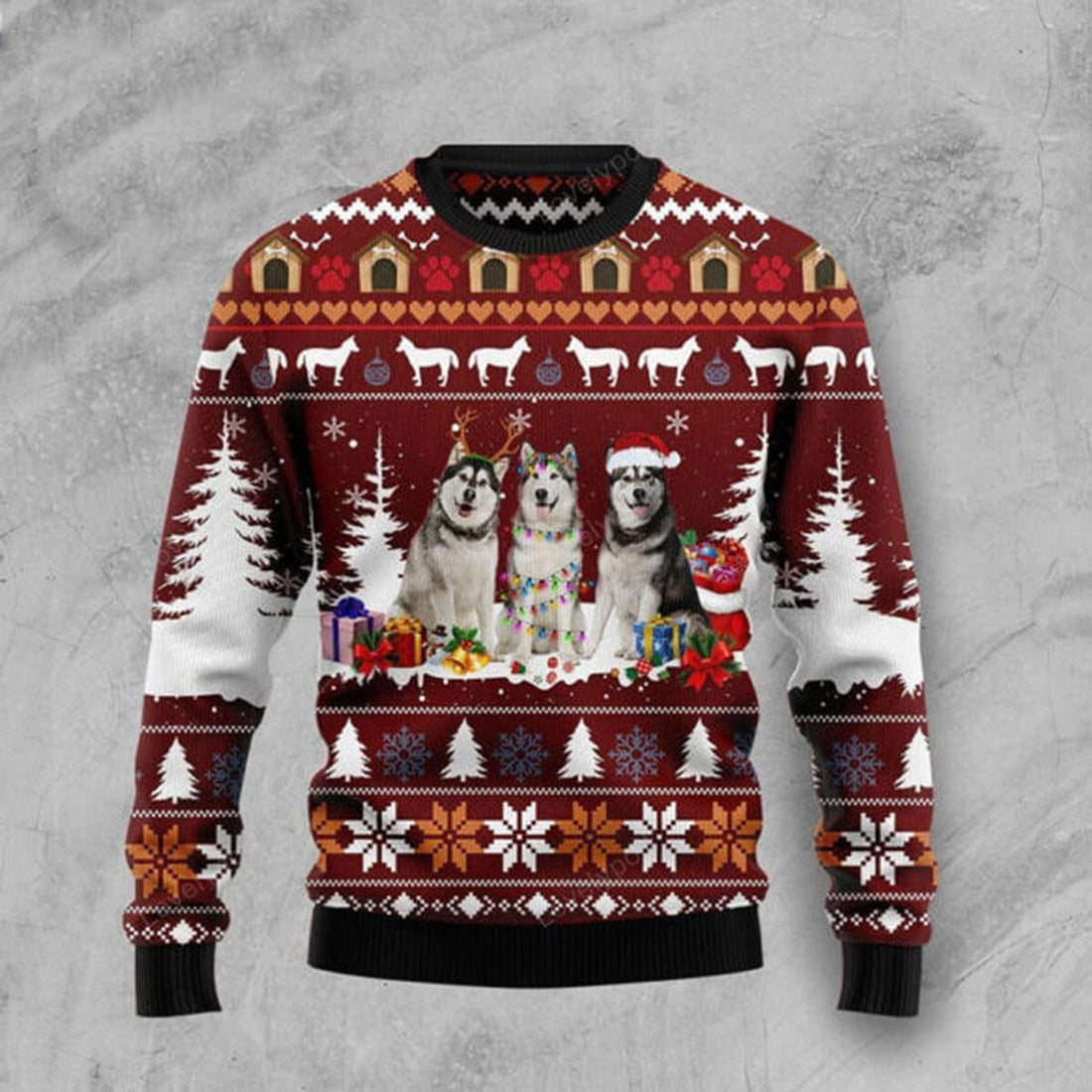 FUNSTUFFPRINT Cute Alaskan Christmas Gift Dog Lover Ugly Christmas Sweater - Gifts For Dog Lovers Ugly Sweater