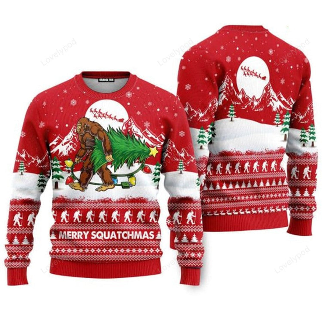 FUNSTUFFPRINT Bigfoot Mery Squatchmas Ugly Christmas Sweater For - Gift For Christmas Ugly Sweater