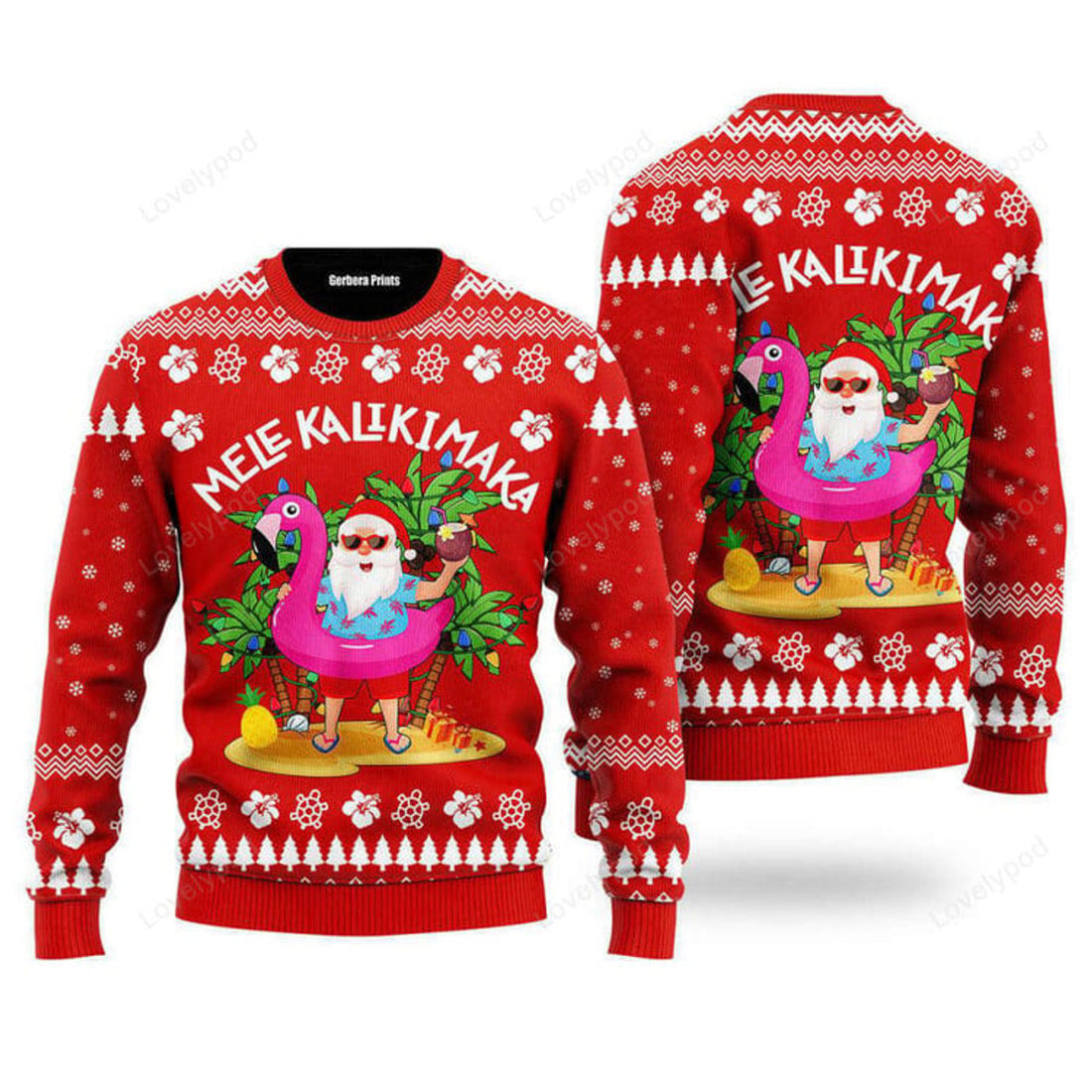 FUNSTUFFPRINT Hawaii Santa Claus Mele Kalikimaka Ugly Christmas Sweater - Gift For Christmas Ugly Sweater