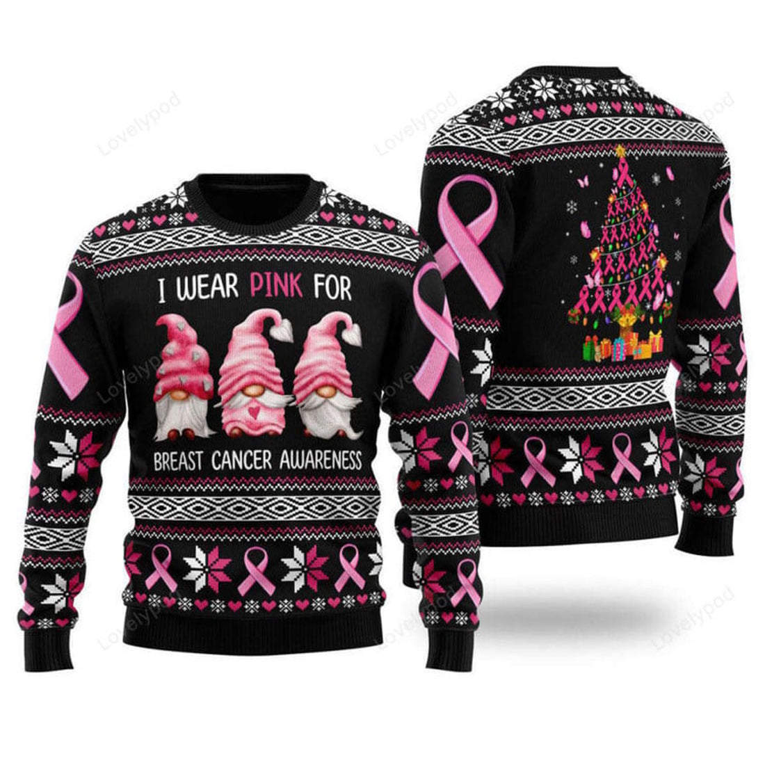 FUNSTUFFPRINT I Was Pink For Breast Cancer Awareness Ugly Christmas Sweater For - Christmas Gift Ugly Sweater