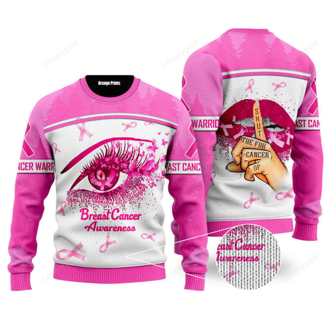 FUNSTUFFPRINT Breast Cancer Awareness Ugly Christmas Sweater - Christmas Gift Ugly Sweater