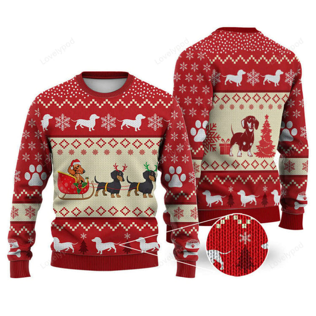 FUNSTUFFPRINT Dachshund Dog Reindeer Christmas Sweater Christmas Knitted Gift For Christmass Day Ugly Sweater