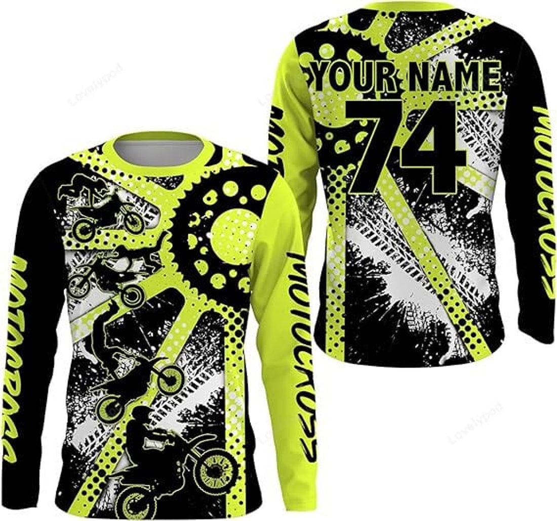 FUNSTUFFPRINT Custom Dirt Bike Freestyle Kid Men Women MX Jersey Green Motocross Gear Racing Shirt 3D Long Sleeve T-Shirt