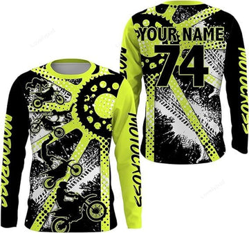 FUNSTUFFPRINT Custom Dirt Bike Freestyle Kid Men Women MX Jersey Green Motocross Gear Racing Shirt 3D Long Sleeve T-Shirt