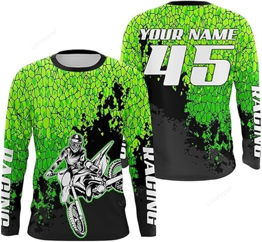 FUNSTUFFPRINT Custom Dirt Bike Jersey Personalized Motocross Racing Shirt for Men Women 3D Long Sleeve T-Shirt