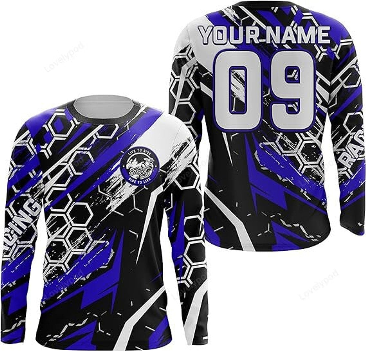 FUNSTUFFPRINT Custom Dirt Bike Jersey Men Women, Motocross Off-Road Long Sleeve MX Racing Shirt 3D Long Sleeve T-Shirt