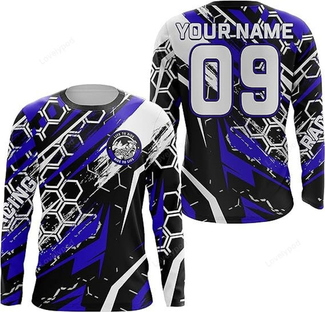 FUNSTUFFPRINT Custom Dirt Bike Jersey Men Women, Motocross Off-Road Long Sleeve MX Racing Shirt 3D Long Sleeve T-Shirt