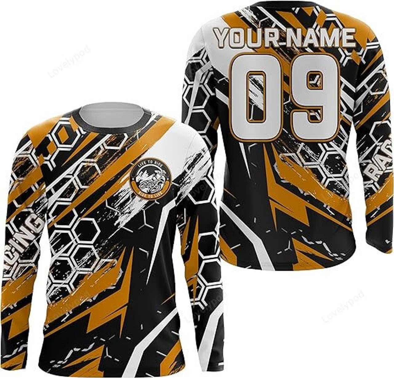 FUNSTUFFPRINT Custom Dirt Bike Jersey Men Women, orange Motocross Off-Road Long Sleeve MX Racing Shirt 3D Long Sleeve T-Shirt