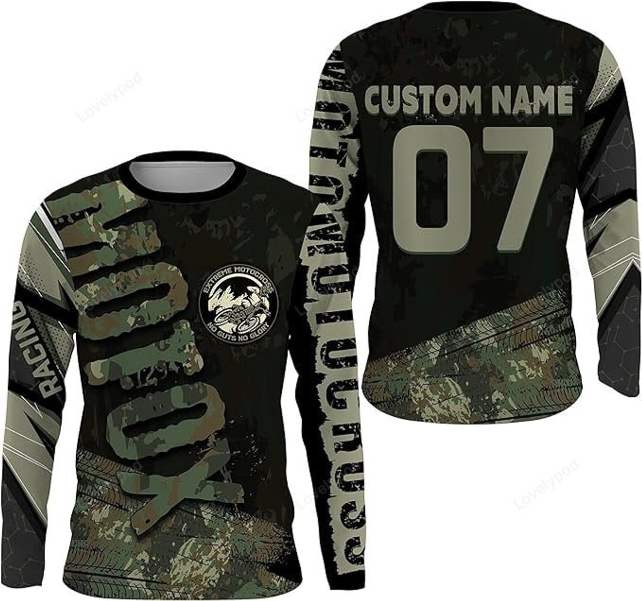 FUNSTUFFPRINT Custom Motocross Jersey No Guts No Glory Dirt Bike Shirt MX Racing Youth Men Off-Road Motorcycle 3D Long Sleeve T-Shirt