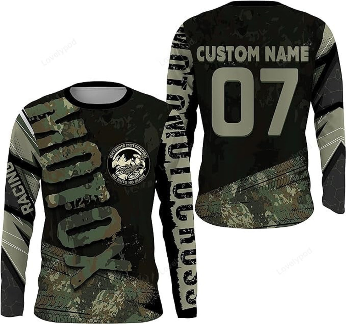 FUNSTUFFPRINT Custom Motocross Jersey No Guts No Glory Dirt Bike Shirt MX Racing Youth Men Off-Road Motorcycle 3D Long Sleeve T-Shirt