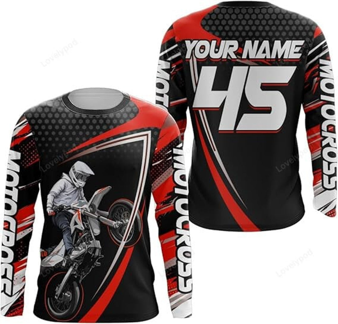 FUNSTUFFPRINT Custom Motocross Racing Jersey, Motorcycle Shirt, MX Racing Dirt Bike Jersey Off-Road Shirt for Men Women 3D Long Sleeve T-Shirt