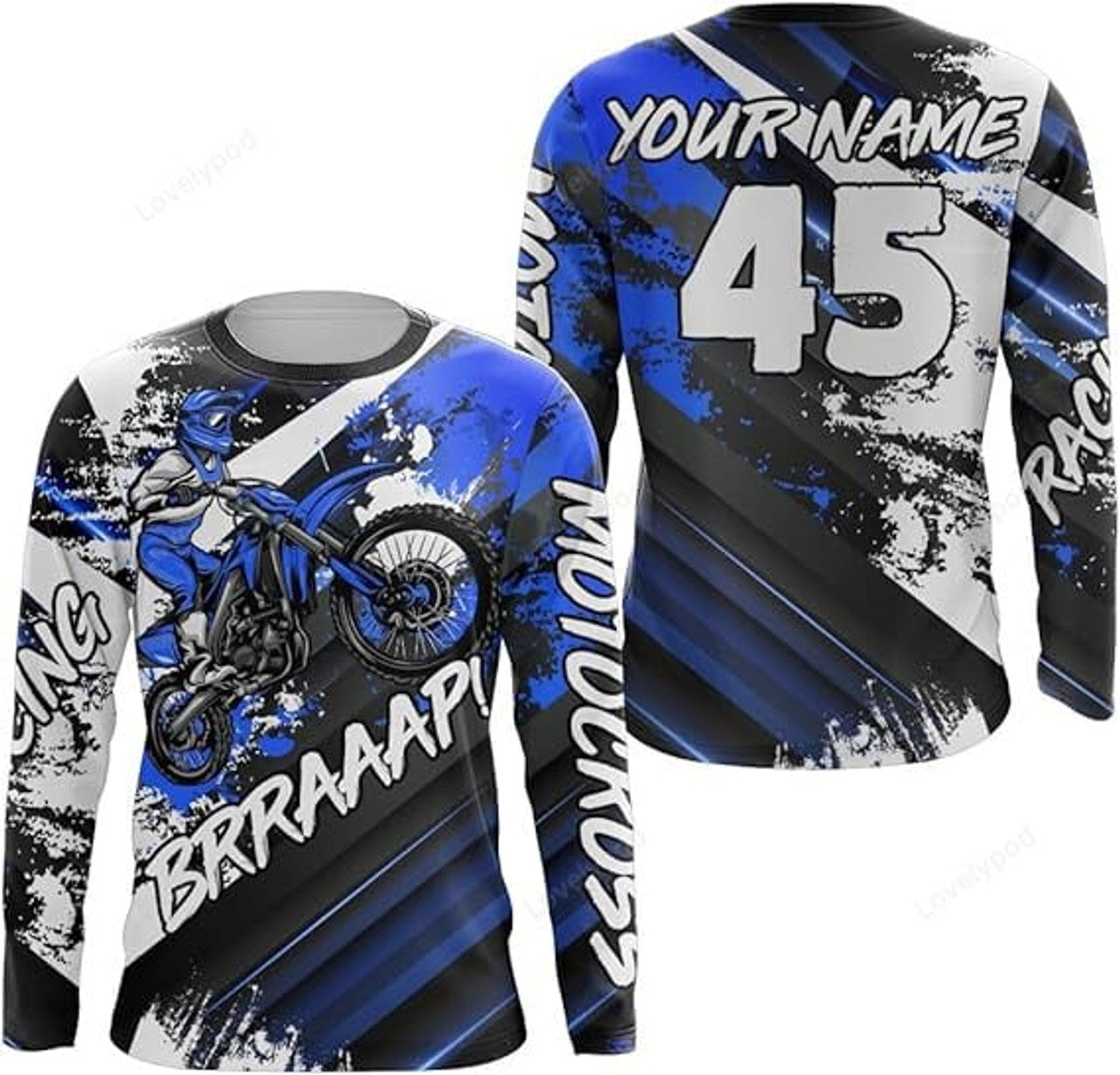 FUNSTUFFPRINT Custom Motocross Jersey Men Women, Racing Dirt Bike Shirt Brap Extreme Off-Road Motorcycle 3D Long Sleeve T-Shirt