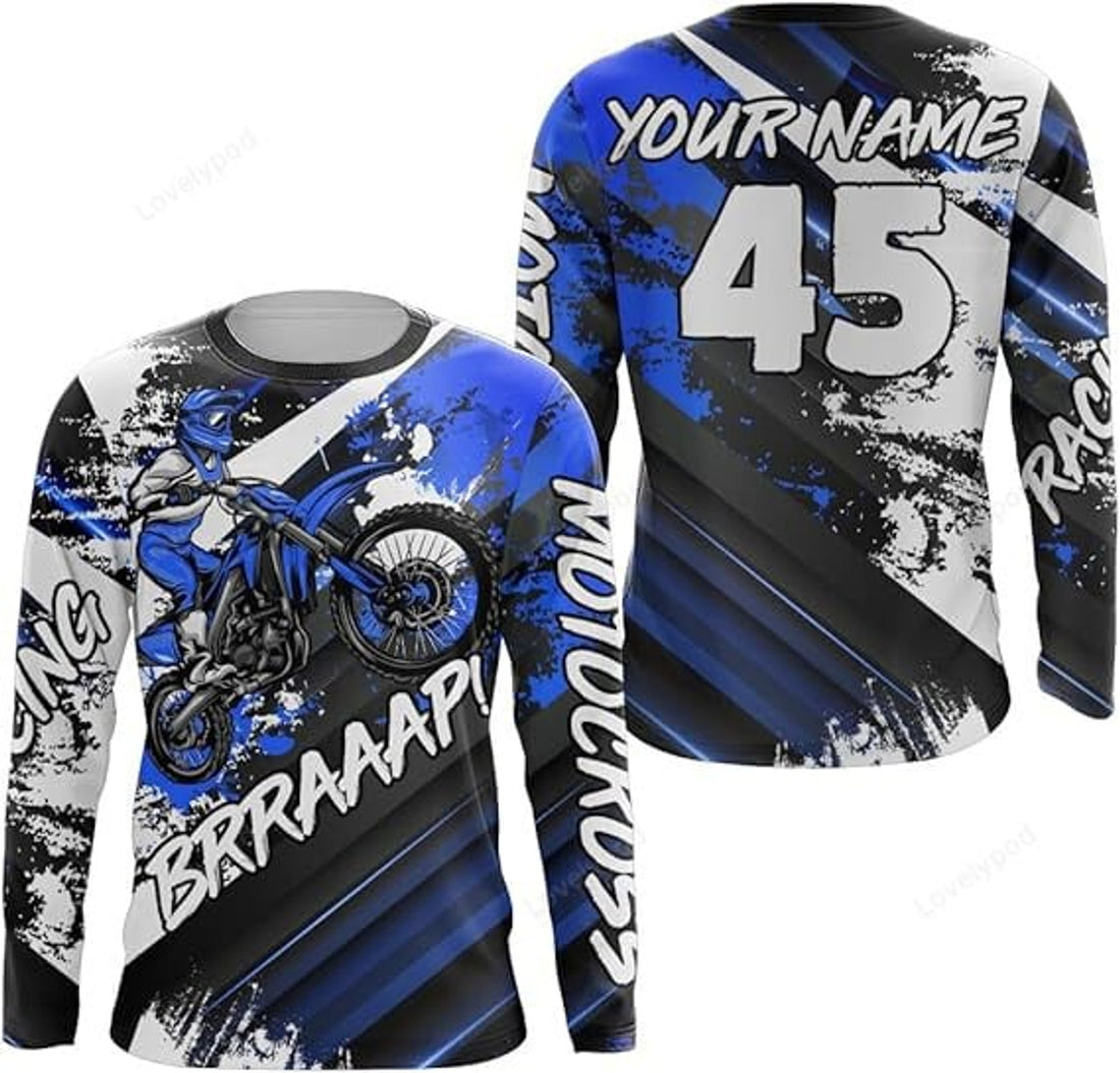 FUNSTUFFPRINT Custom Motocross Jersey Men Women, Racing Dirt Bike Shirt Brap Extreme Off-Road Motorcycle 3D Long Sleeve T-Shirt