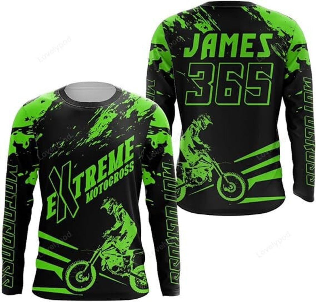FUNSTUFFPRINT Custom Motocross Jersey Adult, Extreme Racing Dirt Bike Shirt Motorcycle 3D Long Sleeve T-Shirt