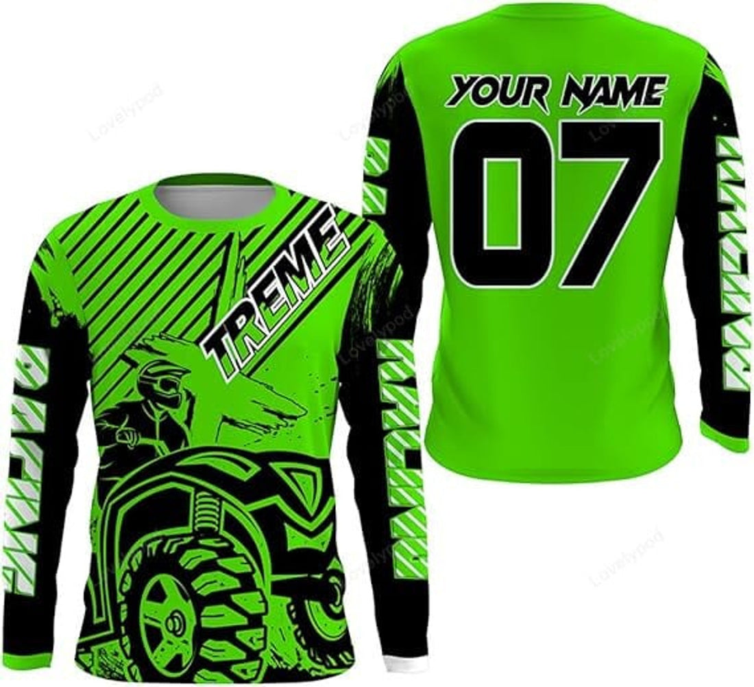FUNSTUFFPRINT Custom Quad Racing Jersey Men Women, ATV Motocross Off-Road Shirt Extreme ATV MX Racing Rider 3D Long Sleeve T-Shirt