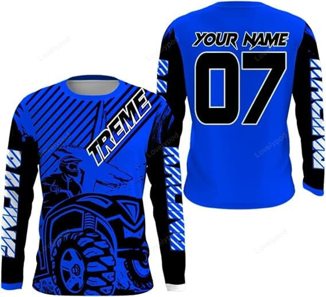 FUNSTUFFPRINT Custom Quad Racing Jersey Men Women, ATV Motocross Off-Road Shirt Extreme ATV MX Racing Rider 3D Long Sleeve T-Shirt