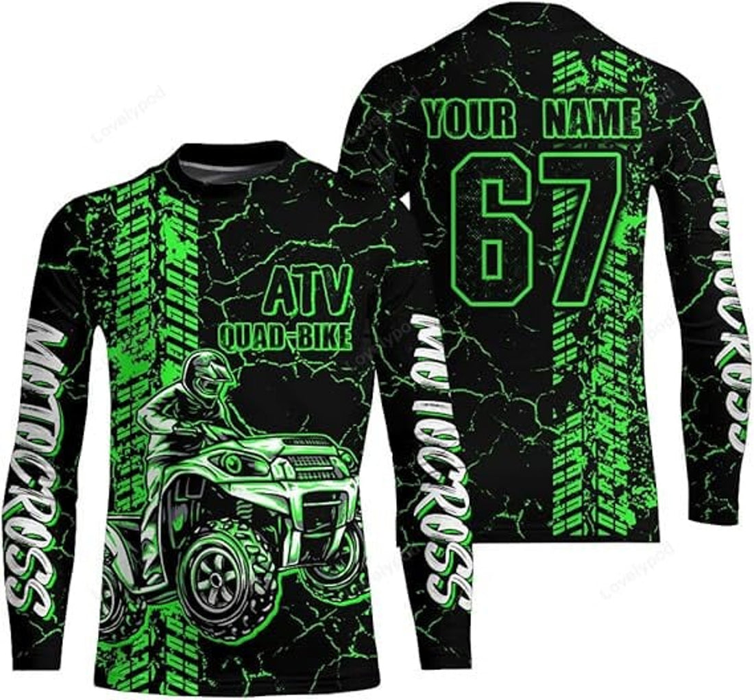FUNSTUFFPRINT Custom ATV Motocross Jersey Men Women, Custom ATV Riding Shirt, Quad Bike Jersey ATV Off-Road MX Racing Jersey 3D Long Sleeve T-Shirt