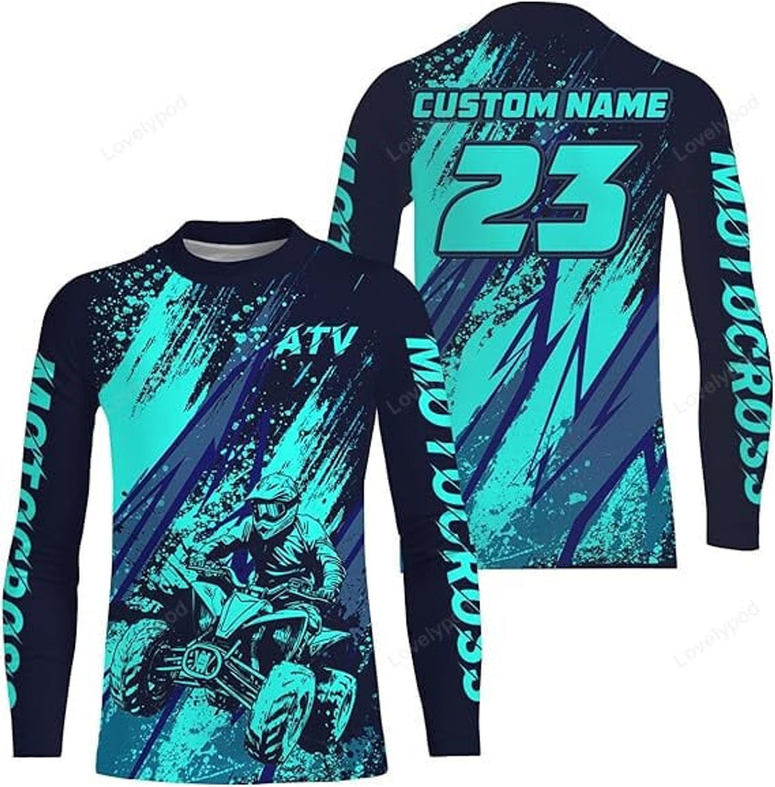 FUNSTUFFPRINT Custom ATV Motocross Jersey Men Women, Custom ATV Riding Shirt, Quad Bike Jersey ATV Off-Road MX Racing Jersey 3D Long Sleeve T-Shirt