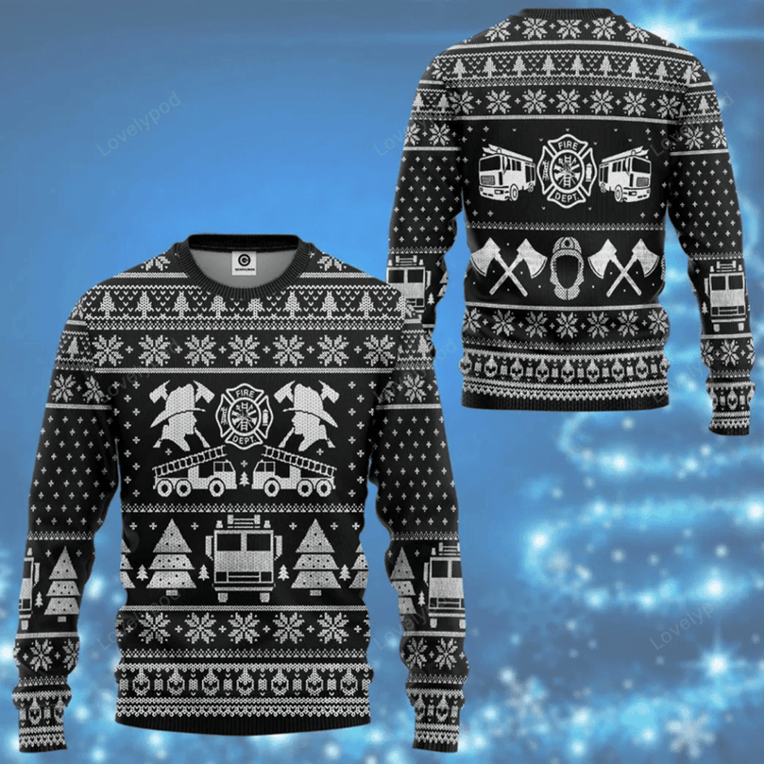 FUNSTUFFPRINT Get Festive with Our Firefighter Ugly Christmas Sweater - 3D All Over Print Ugly Sweater