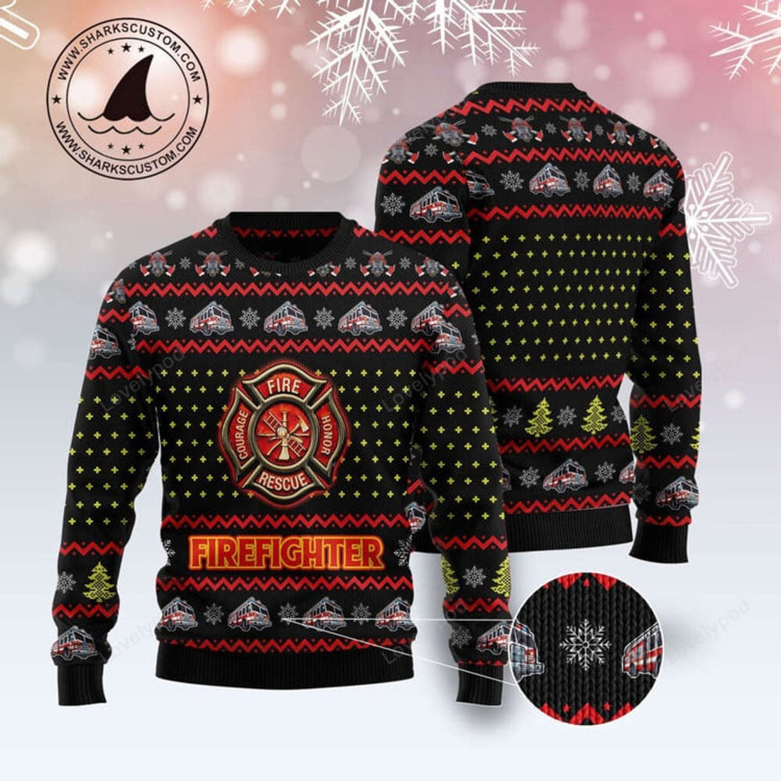 FUNSTUFFPRINT Firefighter Lover Ugly Christmas Sweater: Best Christmas Gift with Noel Malalan Signature Perfect Christmas Gift Ugly Sweater