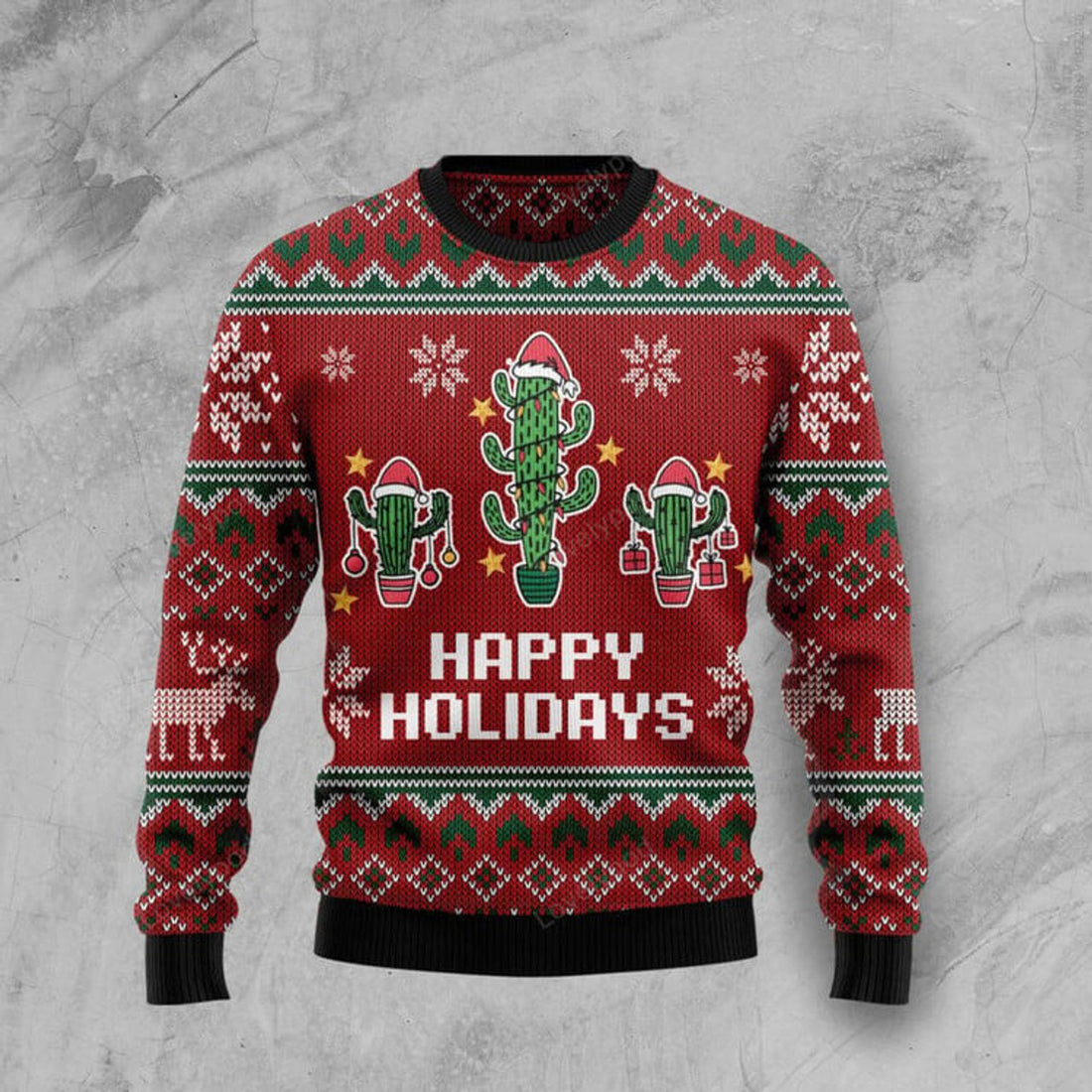 FUNSTUFFPRINT Christmas Cactus Ugly Christmas Sweater - Christmas Signature Ugly Sweater