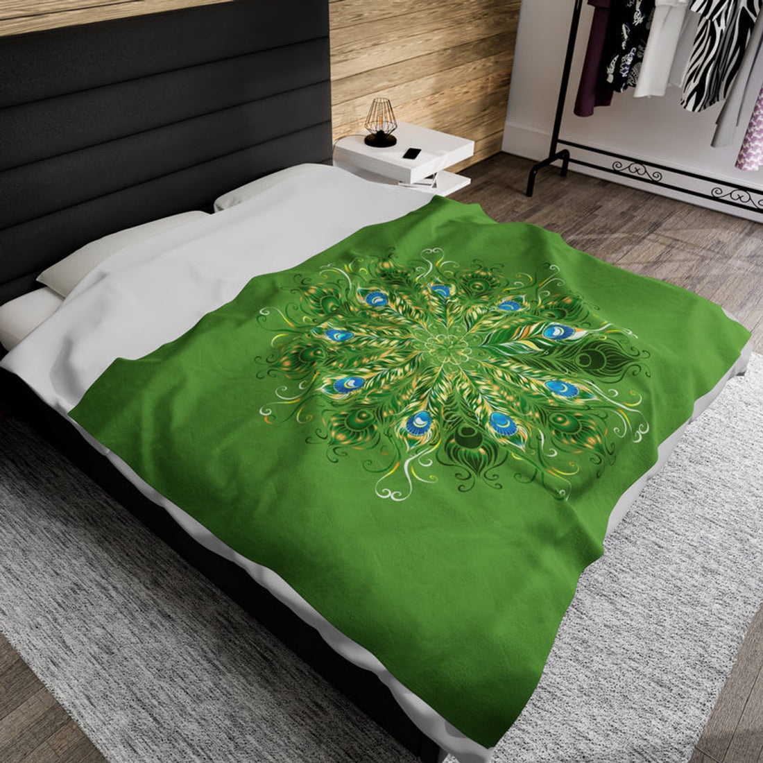 FUNSTUFFPRINT Peacock Velveteen Plush Blanket