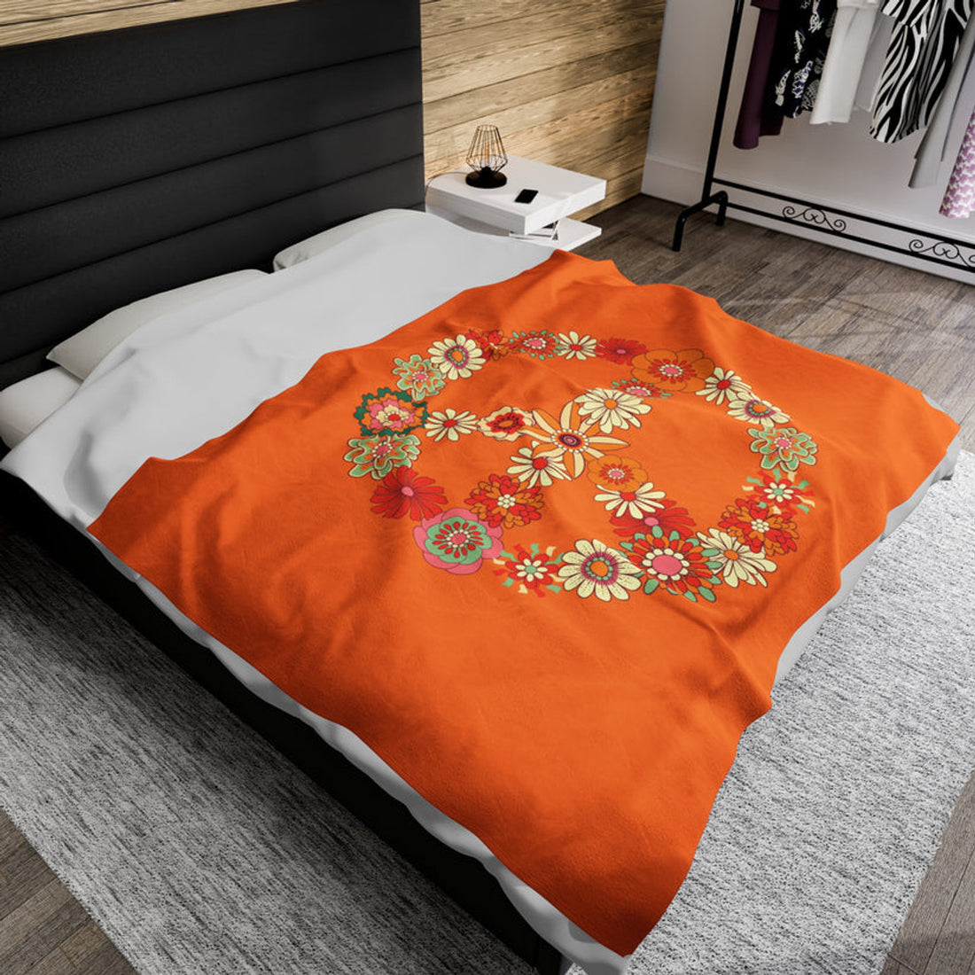 FUNSTUFFPRINT Peace Flowers Velveteen Plush Blanket