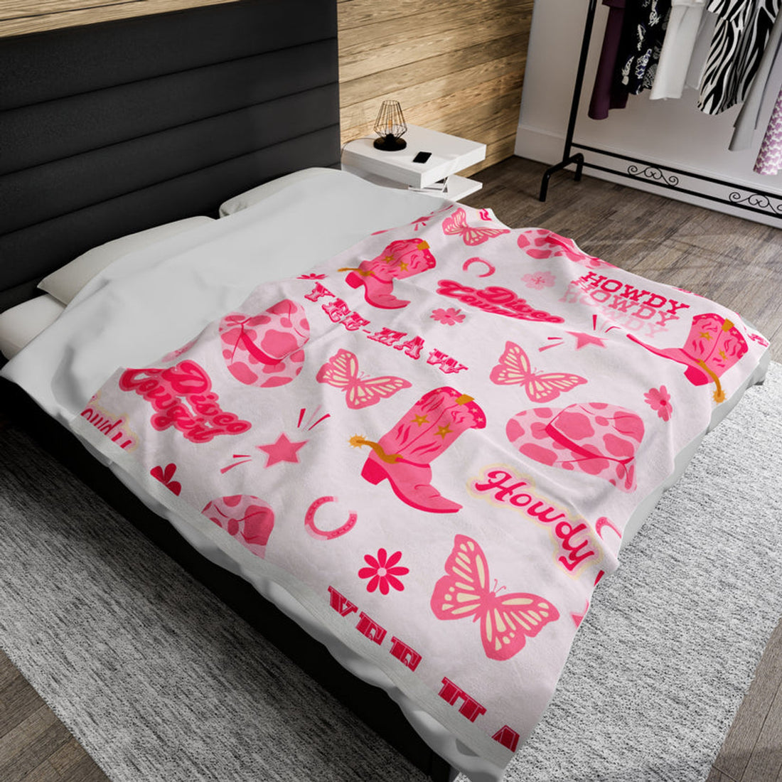 FUNSTUFFPRINT Plush Blanket - Yeehaw Howdy Pink Western Design